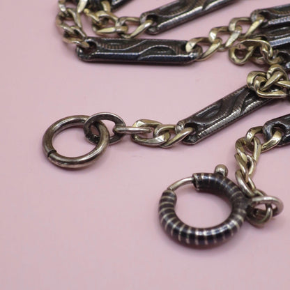 Antique Victorian Niello Silver Pocket Watch Chain: Bar Link Choker, 800 Silver MB10