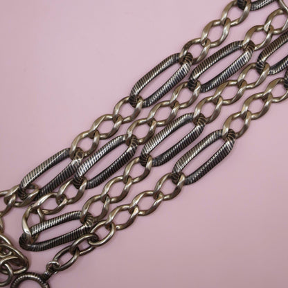 Antique Victorian Niello Silver Pocket Watch Chain Bracelet, 19" inches MB47