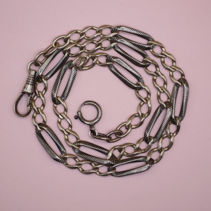 Antique Victorian Niello Silver Pocket Watch Chain Bracelet, 19" inches MB47