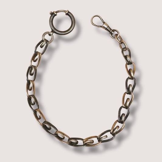 Antique Niello Silver Pocket Watch Chain, Rose Gold Gilt, 10" MB16