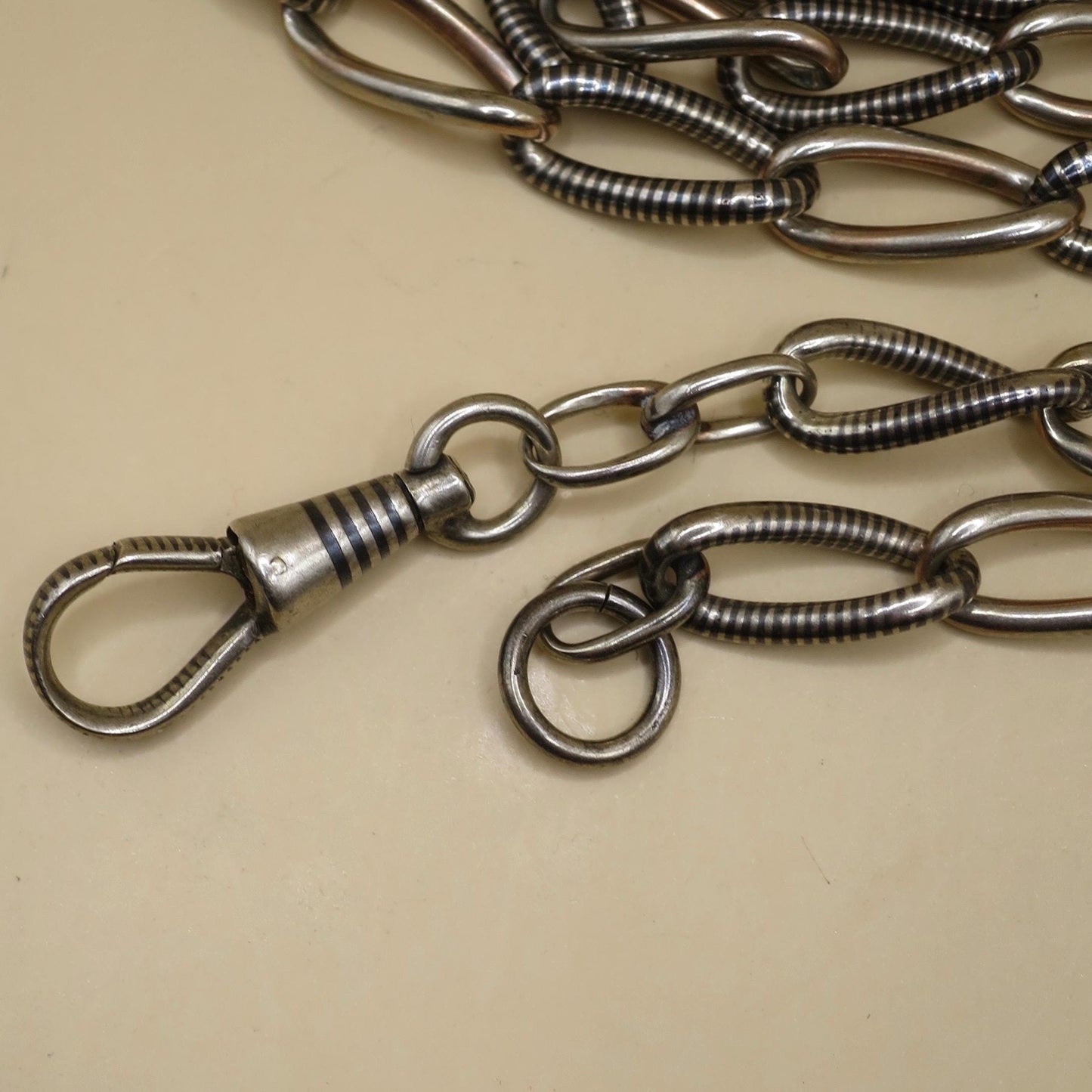Antique Victorian Niello Silver Pocket Watch Chain Necklace, 17.5" inches MB60