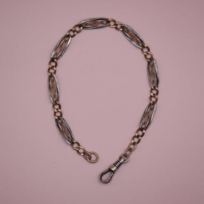 Antique Victorian Niello 800 Silver Pocket Watch Chain Bracelet - 12k Rose Gold Vermeil MB46