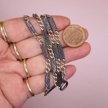 Antique Victorian Niello Silver Pocket Watch Chain: Bar Link Choker, 800 Silver MB10