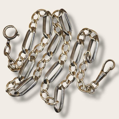 Antique Victorian Niello Silver Pocket Watch Chain Bracelet, 19" inches MB47