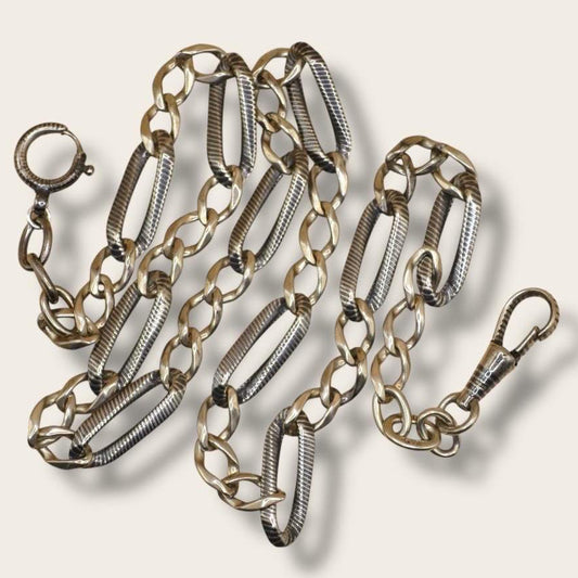 Antique Victorian Niello Silver Pocket Watch Chain Bracelet, 19" inches MB47