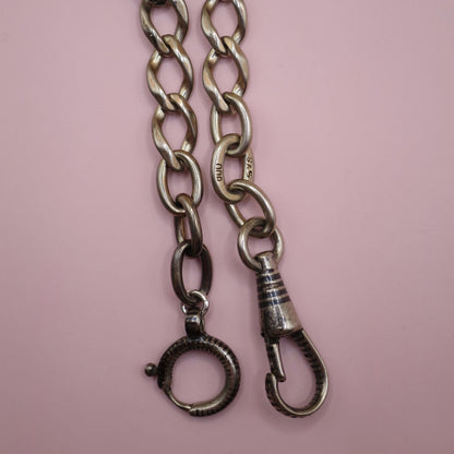 Antique Victorian Niello Silver Pocket Watch Chain Bracelet, 19" inches MB47