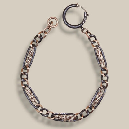Antique Victorian Niello 800 Silver & 12k Rose Gold Gilt Chain Bracelet, 8.75" inches MB57