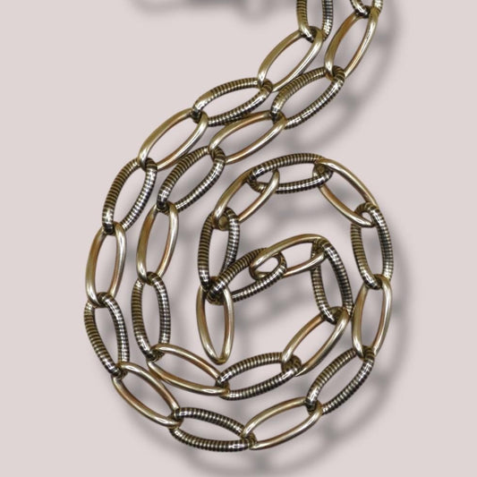 Antique Victorian Niello Silver Pocket Watch Chain Necklace, 17.5" inches MB60