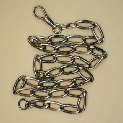 Antique Victorian Niello Silver Pocket Watch Chain Necklace, 17.5" inches MB60