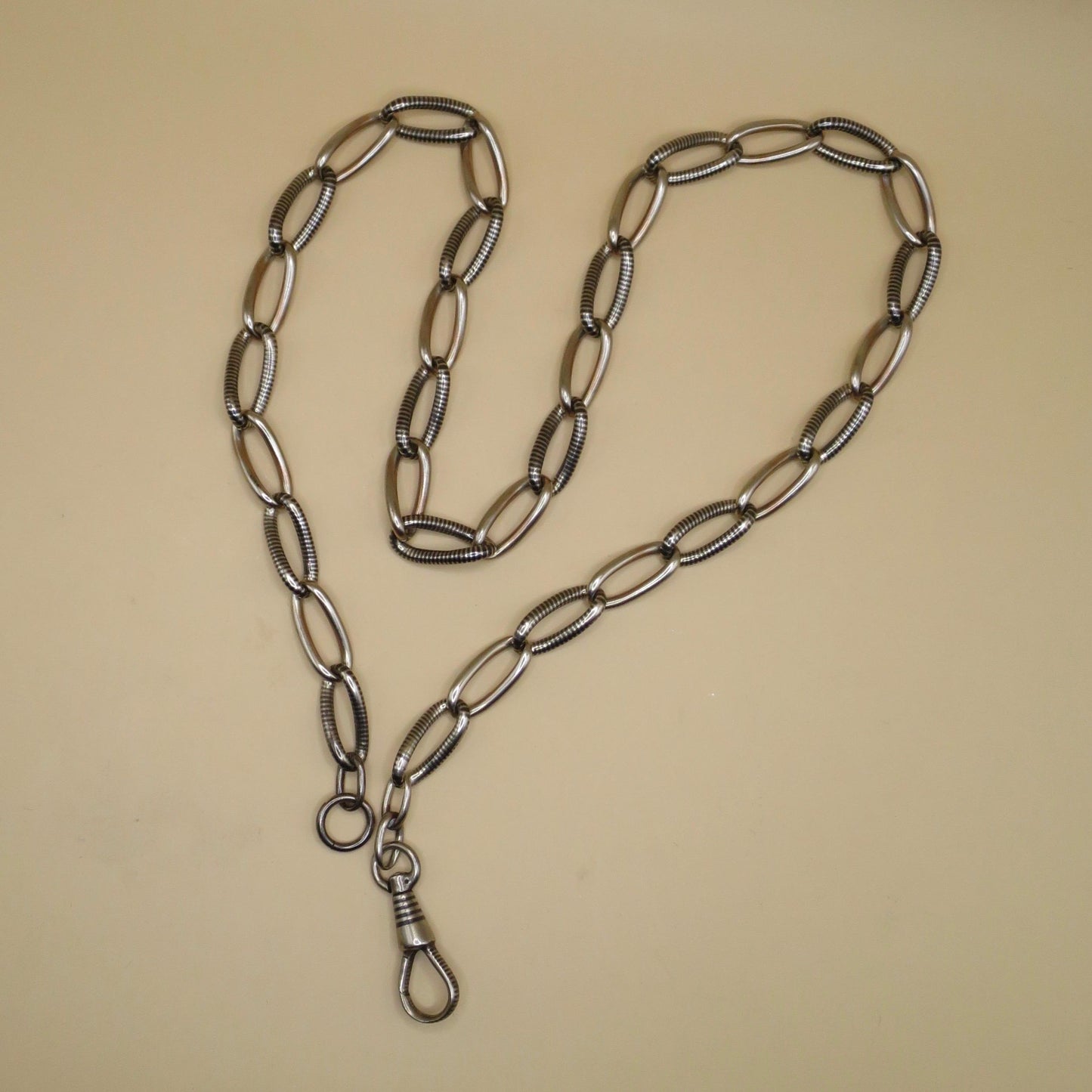 Antique Victorian Niello Silver Pocket Watch Chain Necklace, 17.5" inches MB60