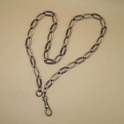 Antique Victorian Niello Silver Pocket Watch Chain Necklace, 17.5" inches MB60