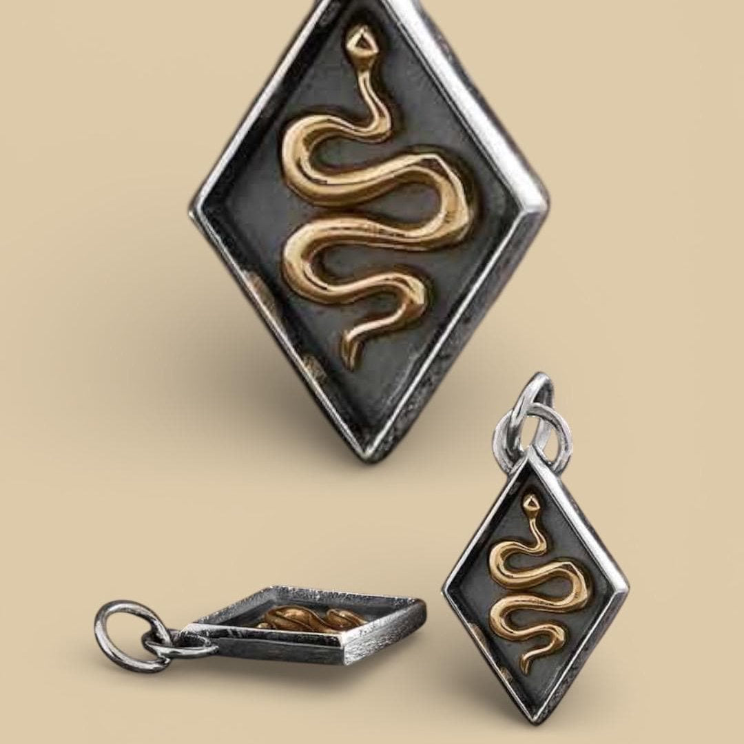 Solid 925 Sterling Silver Mixed Metal Snake Shadow Box Charm
