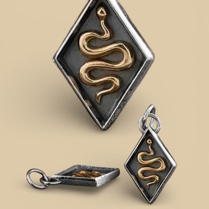 Solid 925 Sterling Silver Mixed Metal Snake Shadow Box Charm