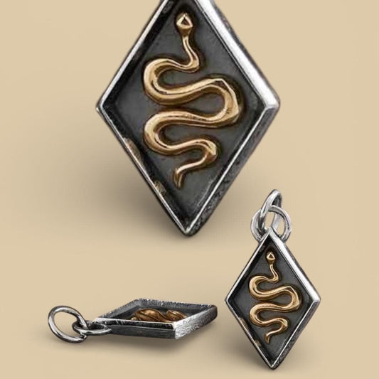 Solid 925 Sterling Silver Mixed Metal Snake Shadow Box Charm