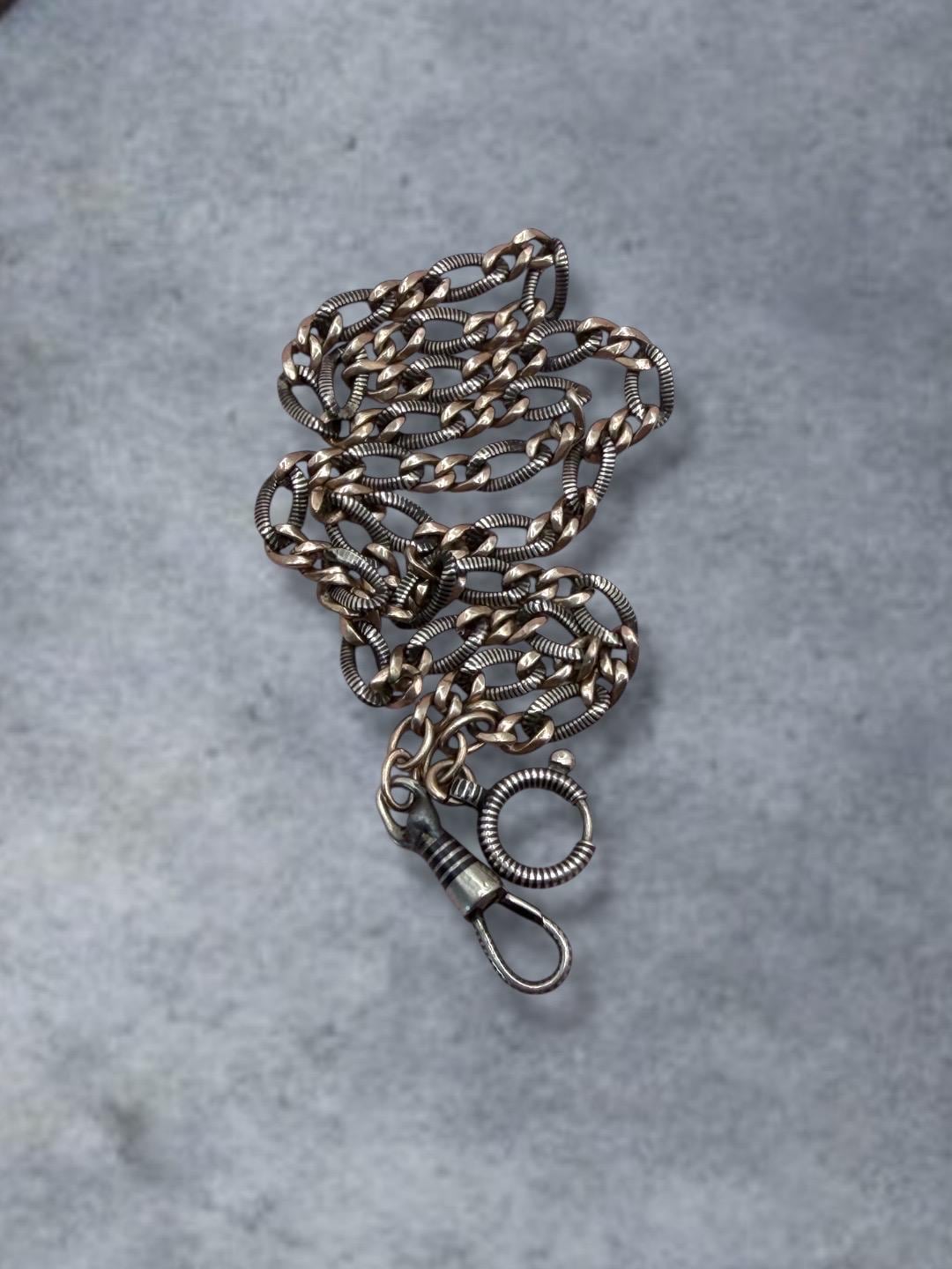 Antique Victorian Niello Silver and 9k Rose Gold Gilt Vermeil Chain Necklace MB39
