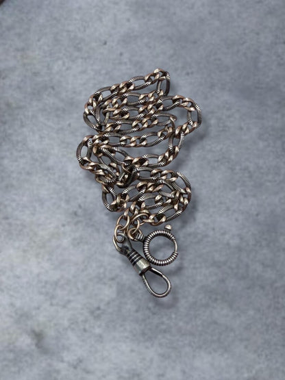 Antique Victorian Niello Silver and 9k Rose Gold Gilt Vermeil Chain Necklace MB39