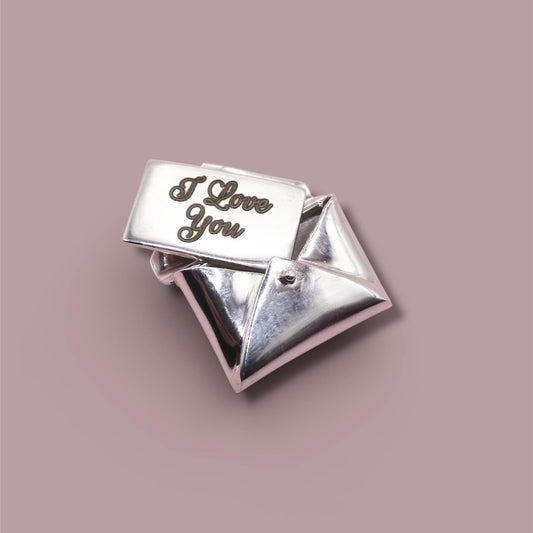 Solid 925 Sterling Silver Envelope with Engraved 'I Love You' Note Locket Pendant