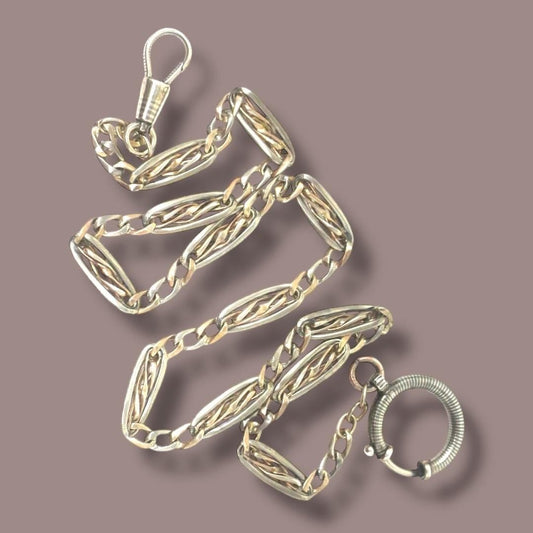 Antique Victorian Niello Silver & 9k Rose Gold Vermeil Chain Necklace, 17" inches MB54