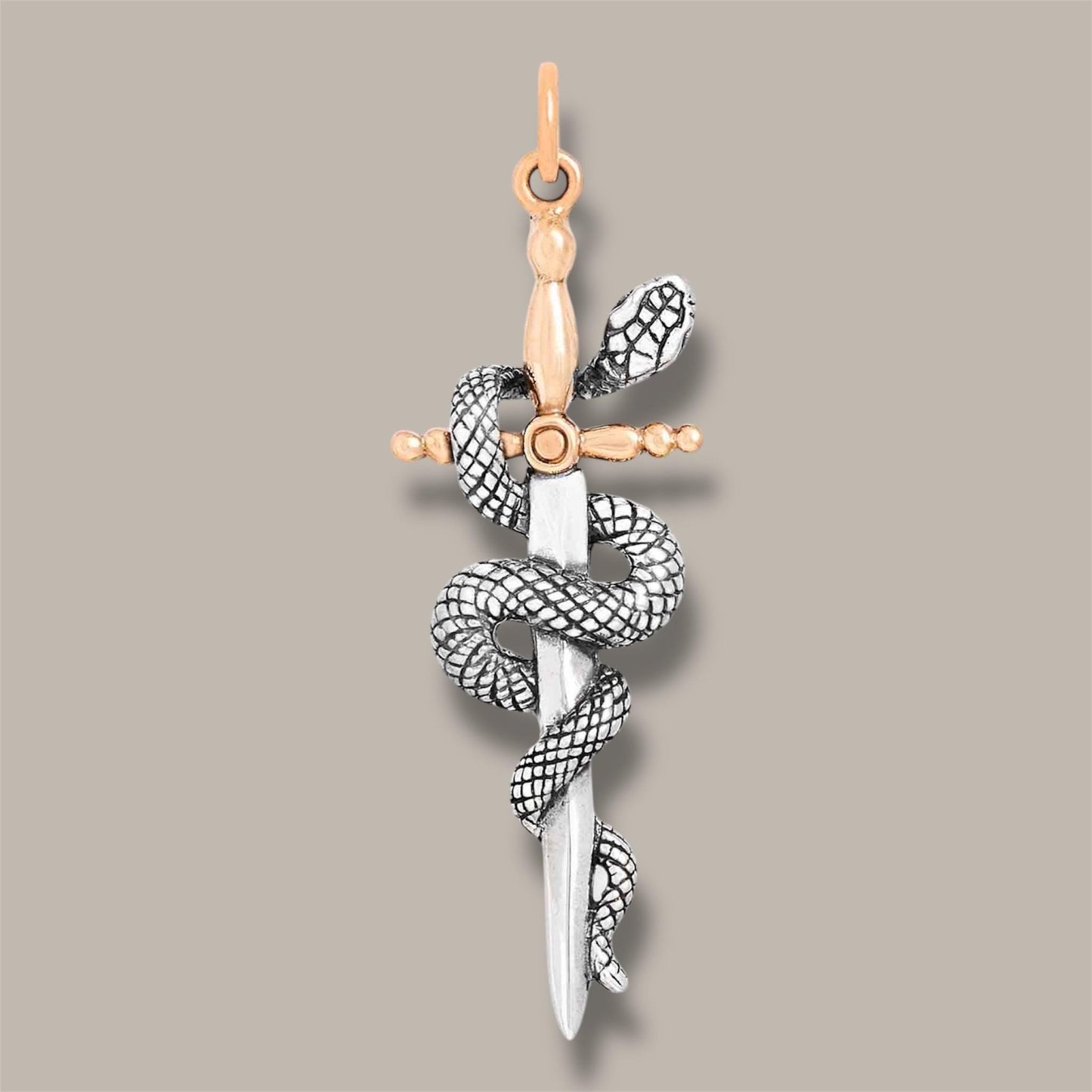 Solid 925 Sterling Silver Mixed Metal Bronze Sword & Snake Pendant