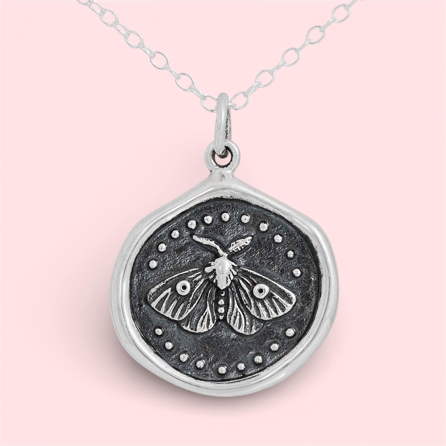 Solid 925 Sterling Silver Wax Seal Moth Spirit Animal Medallion Pendant