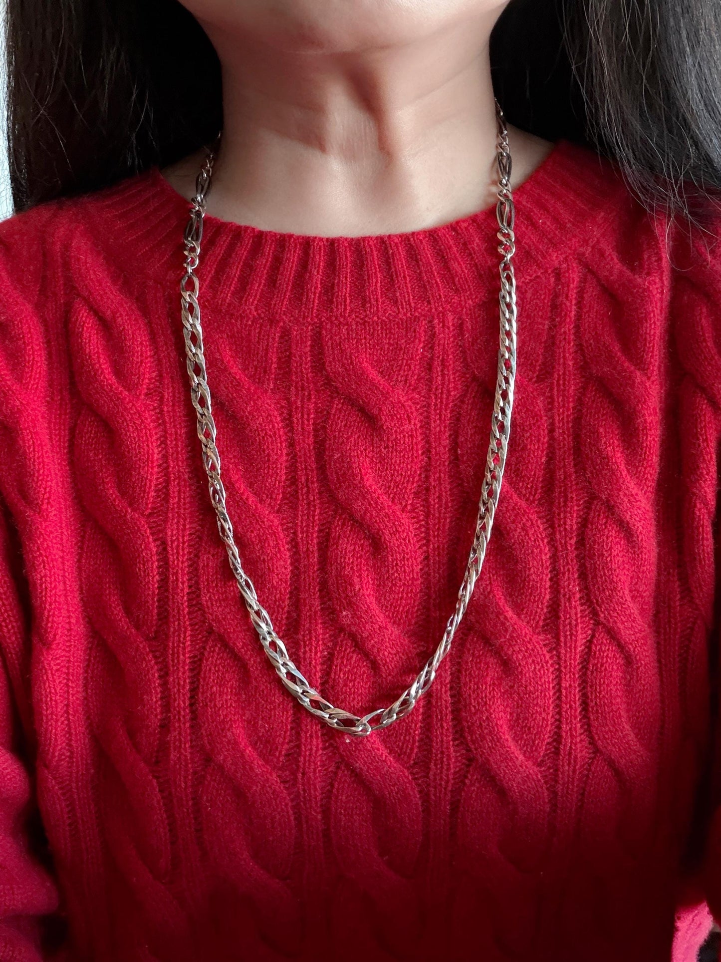 Converted Antique Victorian Niello 800 Silver & Rose Gold Vermeil Long Watch Chain Necklace MB19