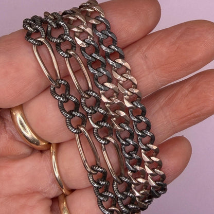 Converted Antique Victorian Niello 800 Silver & Rose Gold Vermeil Long Watch Chain Necklace MB18