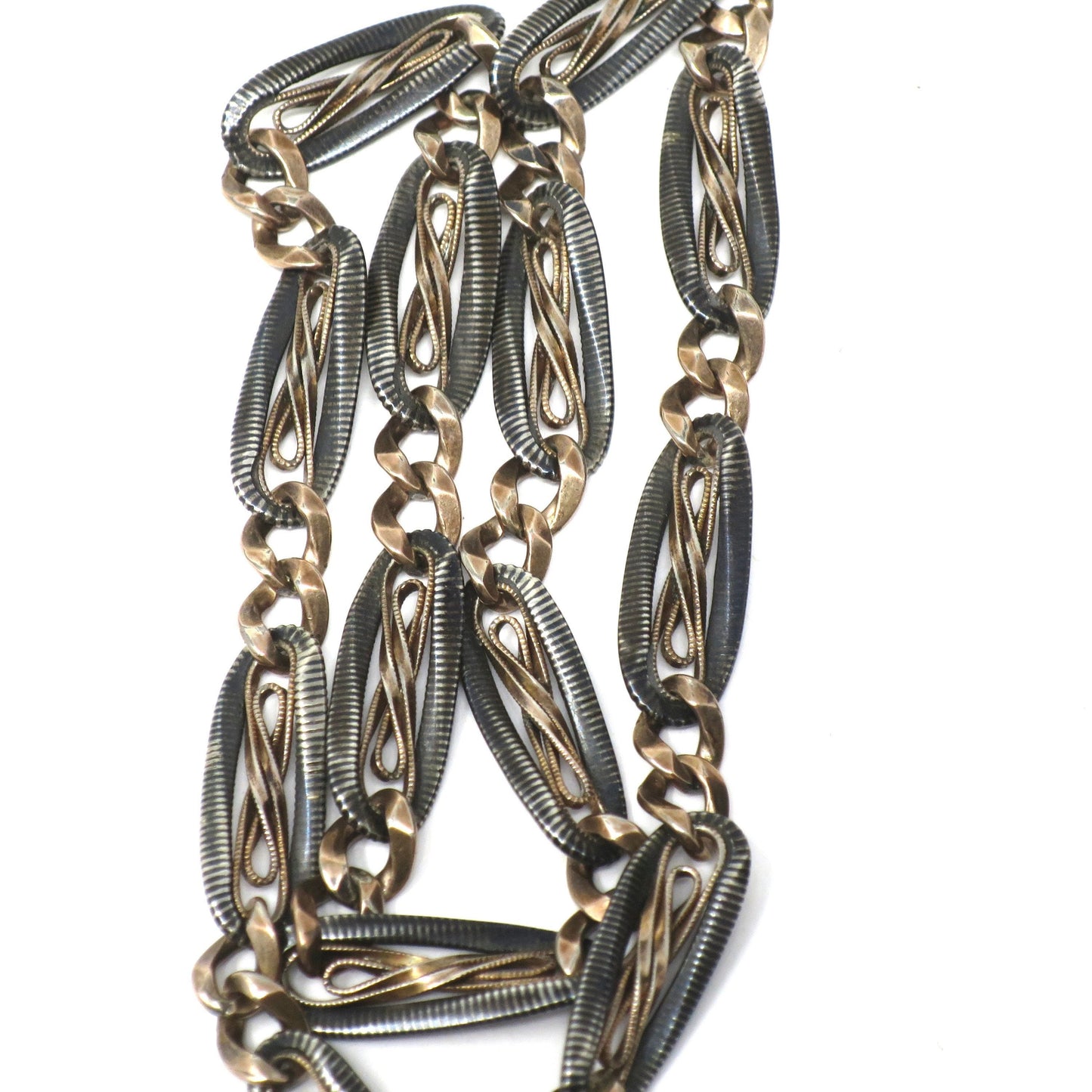 Antique Victorian 800 Silver Niello Rose Gold Vermeil Chain Necklace (17.75")MB63