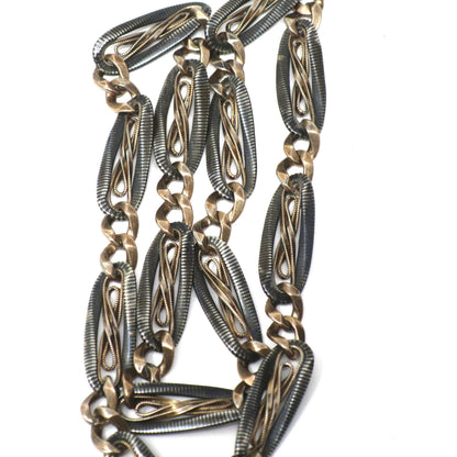 Antique Victorian 800 Silver Niello Rose Gold Vermeil Chain Necklace (17.75")MB63