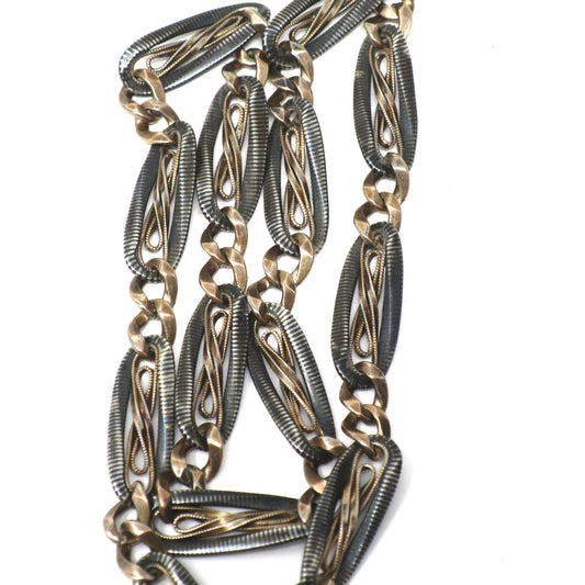 Antique Victorian 800 Silver Niello Rose Gold Vermeil Chain Necklace (17.75")MB63