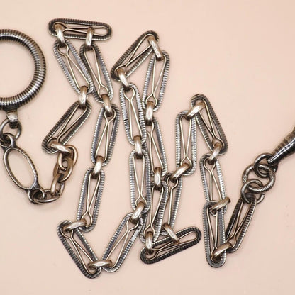 Antique Niello Silver Pocket Watch Chain Necklace: Victorian 800 Silver MB67
