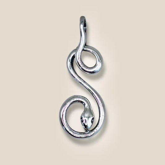 Solid 925 Sterling Silver Year of the Snake Serpent Pendant Necklace, 32.4 mm