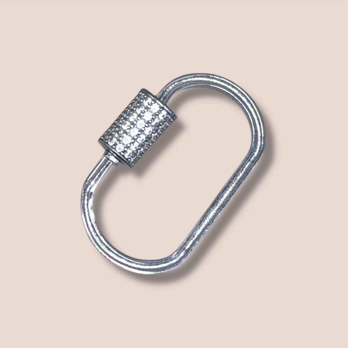 Solid 925 Sterling Silver with CZ Cubic Zirconias Micro Pave Oval Shape Carabiner Clasp Screw Lock Connector for Charm Hangers  16 X 25mm