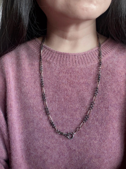 Converted Antique Victorian Niello 800 Silver & Rose Gold Vermeil Long Watch Chain Necklace MB18