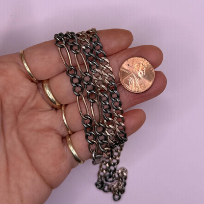Converted Antique Victorian Niello 800 Silver & Rose Gold Vermeil Long Watch Chain Necklace MB18