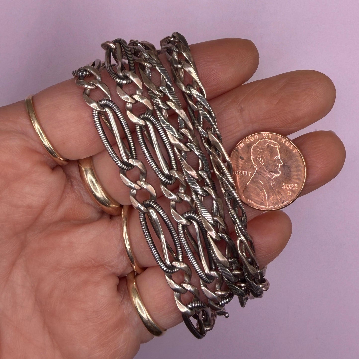 Converted Antique Victorian Niello 800 Silver & Rose Gold Vermeil Long Watch Chain Necklace MB19