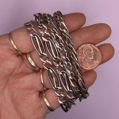 Converted Antique Victorian Niello 800 Silver & Rose Gold Vermeil Long Watch Chain Necklace MB19