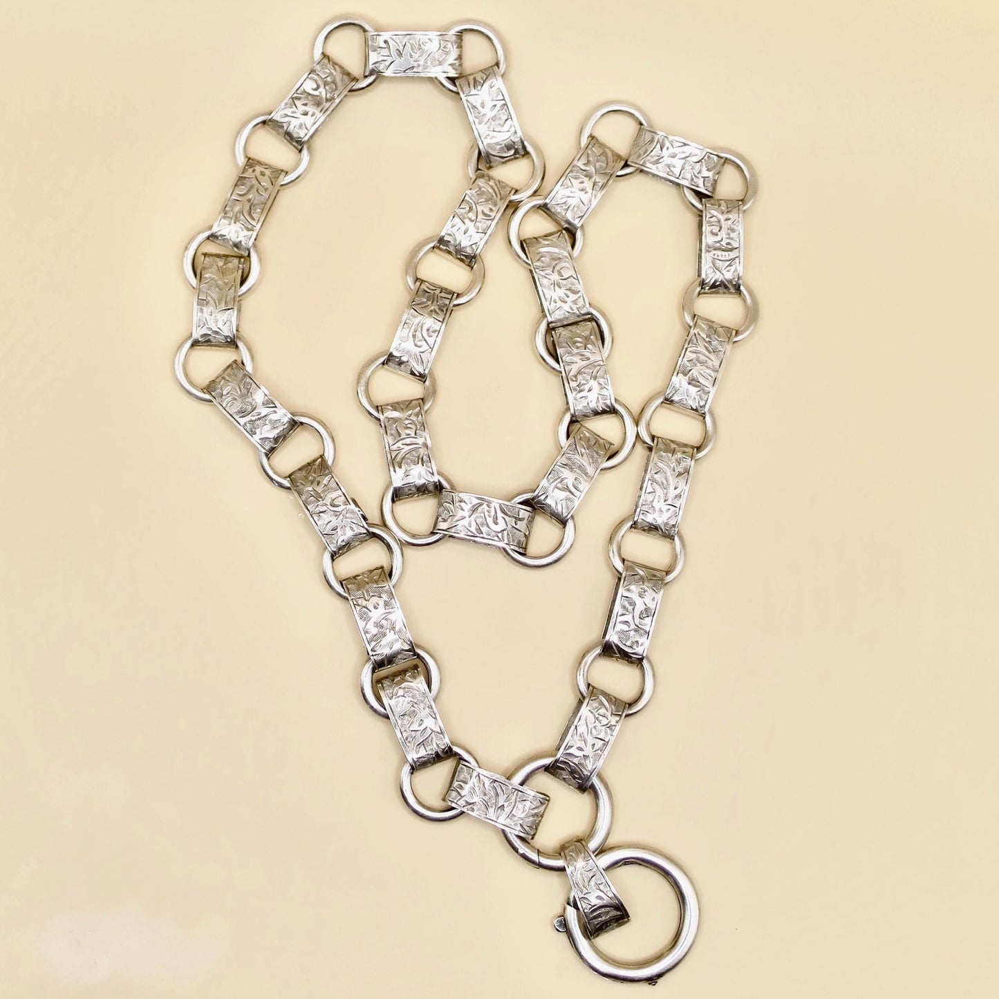 Antique Victorian Reversible Sterling Silver Engraved Collar Book Chain Necklace