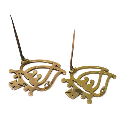 1871 Victorian 9ct Gold His & Hers Scottish Luckenbooth Love Token Witch's Heart Brooch Set