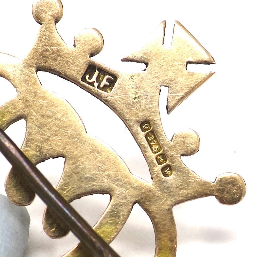 1871 Victorian 9ct Gold His & Hers Scottish Luckenbooth Love Token Witch's Heart Brooch Set