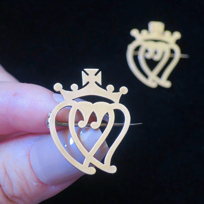 1871 Victorian 9ct Gold His & Hers Scottish Luckenbooth Love Token Witch's Heart Brooch Set
