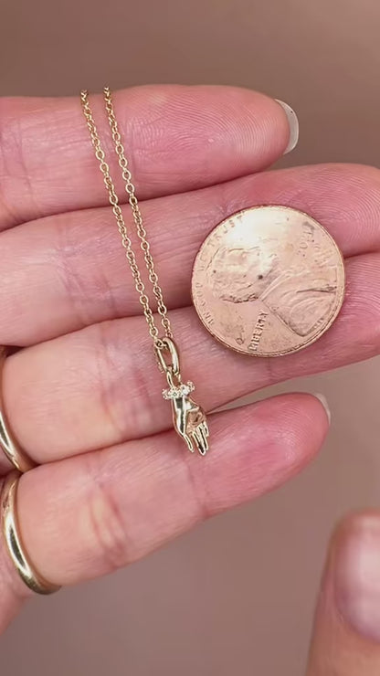 14K Yellow Gold Natural Diamond Shakyamuni Hand of Buddha Pendant
