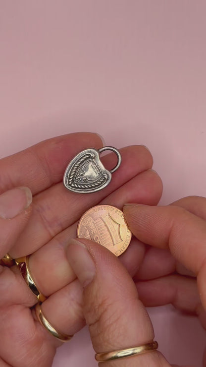 Rare Antique 1899 Sterling Silver Repoussé Heart Padlock & Working Key