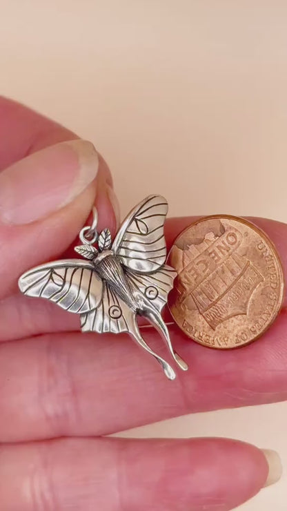Solid 925 Sterling Silver Luna Moth Pendant
