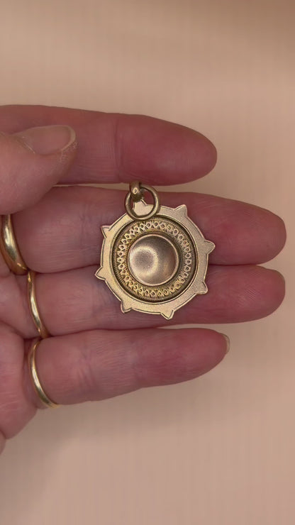1924 Vintage 2 Sided Engraved Gold Cartouche Shield Medal Watch Fob Pendant