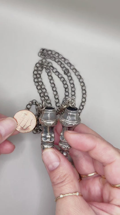 Antique Dutch 835 Silver Jasseron Chain with Ornate Needle Cap Pendants