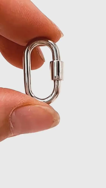Solid 925 Sterling Silver 22x12 mm Carabiner Locking Clasp, Connector, Fastener