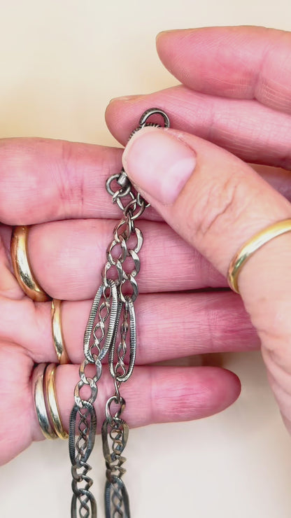 Converted Antique Victorian Niello & Silver Chain Necklace MB90