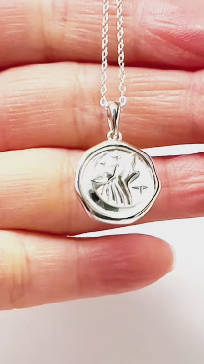 Solid 925 Sterling Silver Wolf Spirit Animal Medallion Pendant