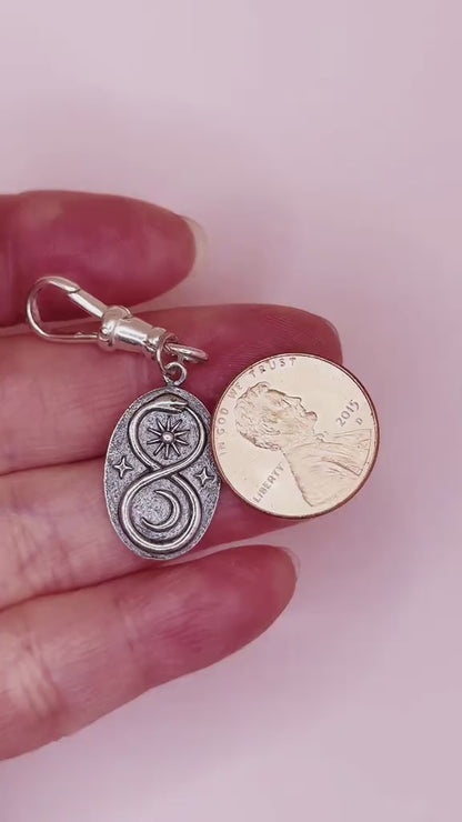 Solid 925 Sterling Silver Infinity Snake with Sun and Moon Oval Pendant