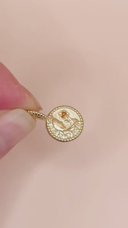 14K Yellow Gold Natural Orange Garnet & .0075 CTW Natural Diamond Virgo Charm Pendant